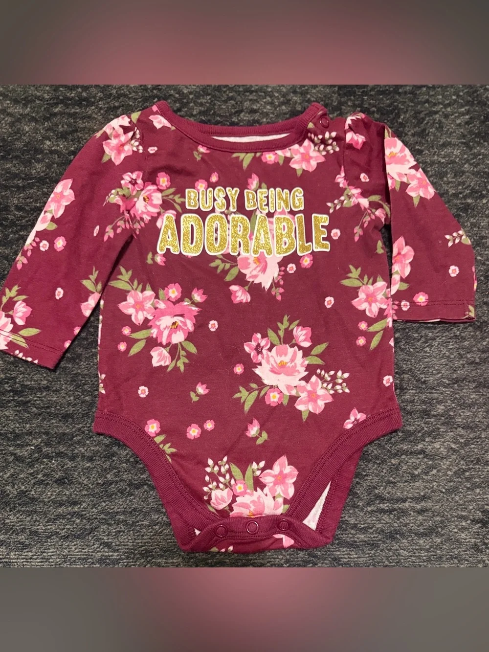 ‘Busy Being Adorable’ Floral One-Piece Bodysuit - 0 to 3 months